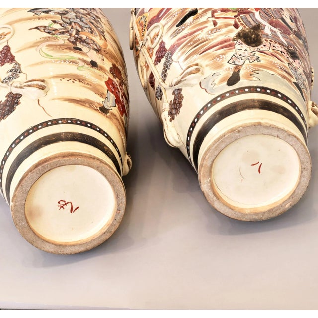 Japanese Outdoor Satsuma Vases, Set of 2 For Sale - Image 5 of 8