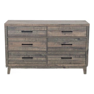Crown Mark 6-Drawer Rustic Wood Dresser With Modern Black Handles For Sale