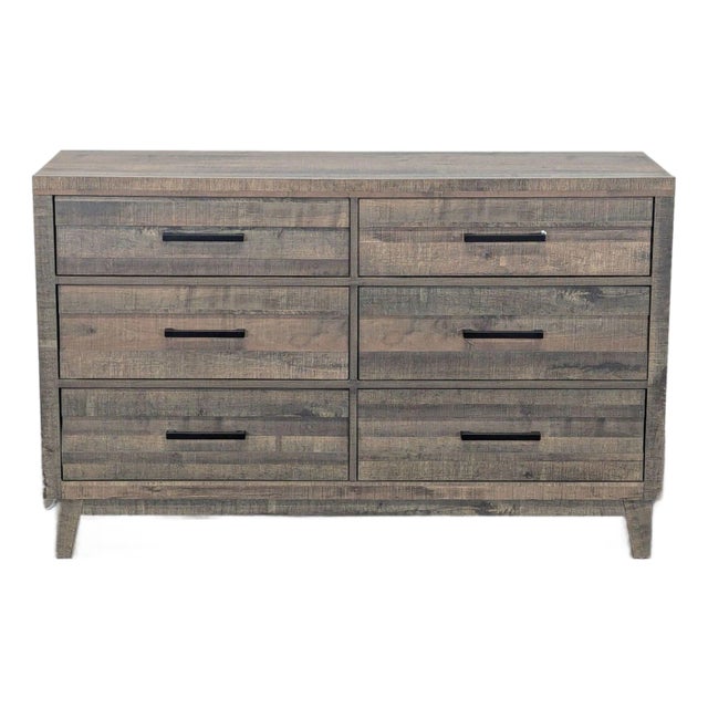 Crown Mark 6-Drawer Rustic Wood Dresser With Modern Black Handles For Sale