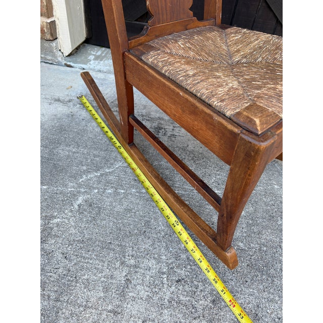 Early 1900s Handcrafted Arts & Crafts Mission-Style Rocking Chair With Woven Rush Seat For Sale - Image 12 of 12