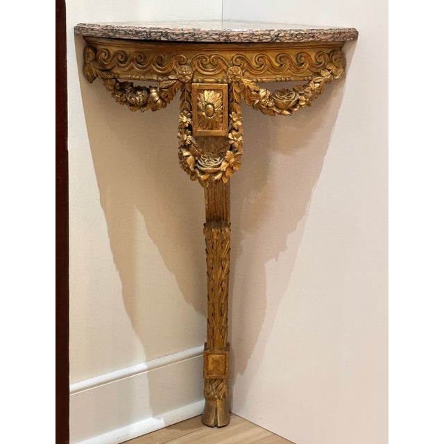 18th Century French Carved Giltwood Console Table With Marble Top For Sale - Image 4 of 10