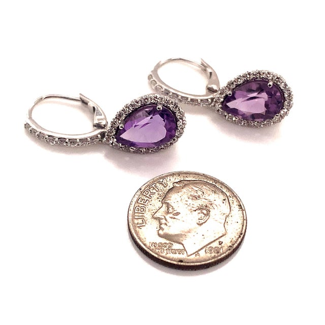 Natural Amethyst Diamond Earrings 14k Gold 4.25 Tcw Certified For Sale In New York - Image 6 of 11