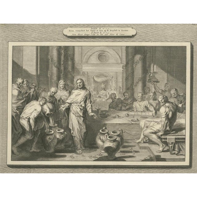Cream P. Mortier, Miracles of Christ Wedding at Cana & Cleansing of the Temple, 1700, Paper For Sale - Image 8 of 10