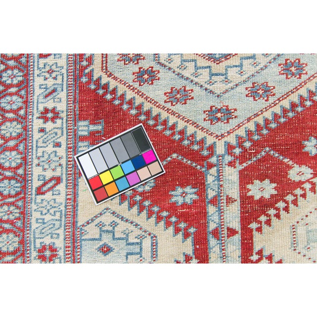 Brick Red Vintage Medallion Brick Red Blue Cream Hand-Knotted Long Runner - 3’6” X 14’8” For Sale - Image 8 of 10