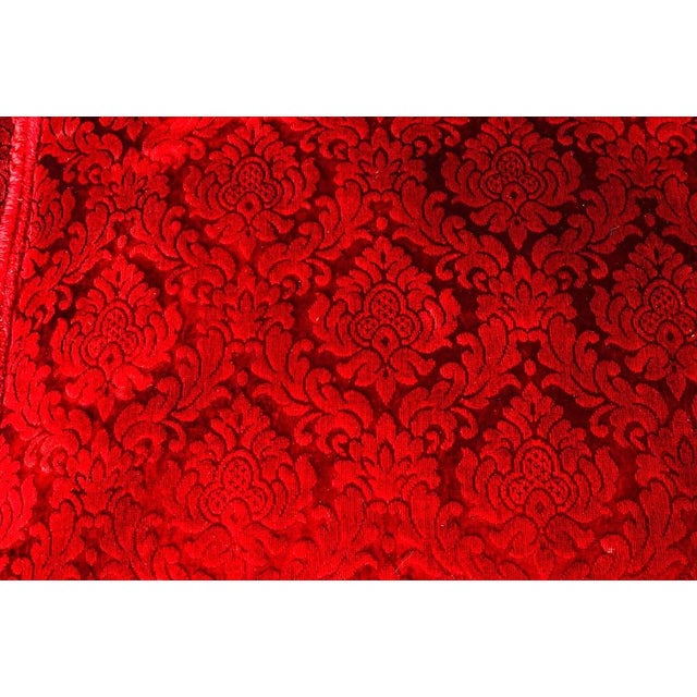 Mid-Century Modern 1950s Ruby Red Tufted Demask Velvet Sofa Danish Mid Century Modern For Sale - Image 3 of 12