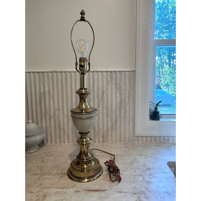 Vintage Hollywood Regency Brass and Enamel Table Lamp For Sale - Image 9 of 9