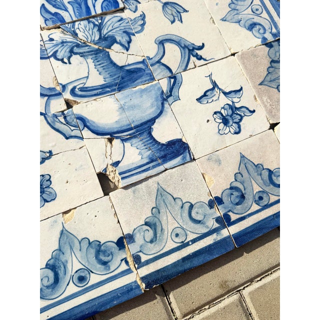 Antique 18th Century Portuguese Baroque Blue & White Floral Tile Panel For Sale - Image 6 of 15