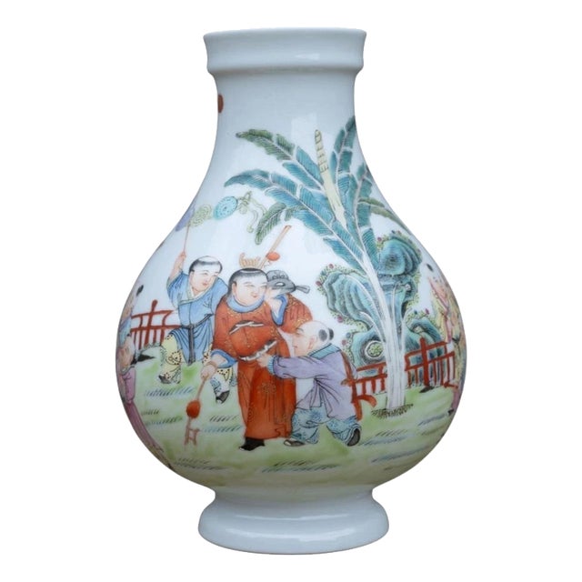 Chinese Famille Rose Figural Porcelain Vase, 1950s For Sale