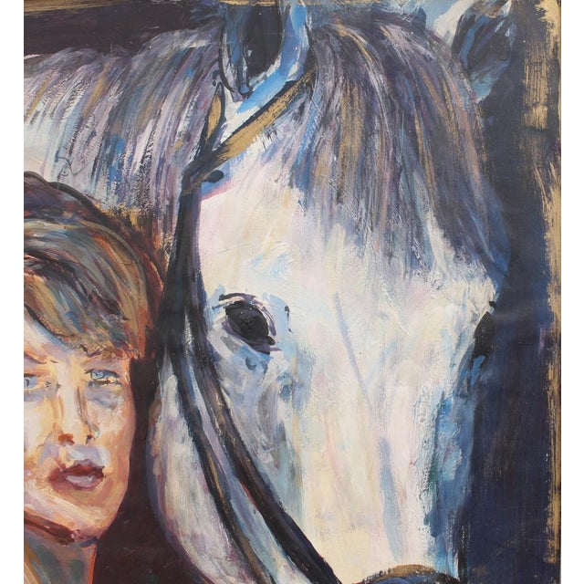 French School Artist, Portrait of a Woman and Her Horse, 1980s, Oil on Board, Framed For Sale - Image 16 of 18