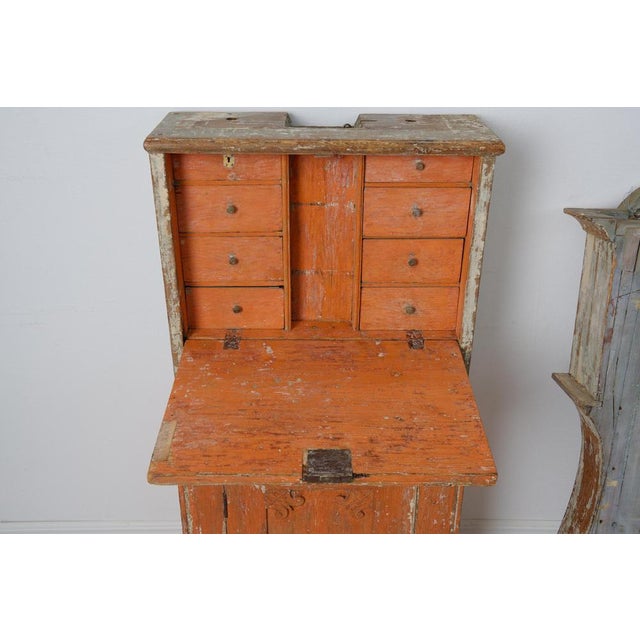 Swedish Narrow Longcase Clock Cabinet with Bureau and Drawers For Sale - Image 9 of 14