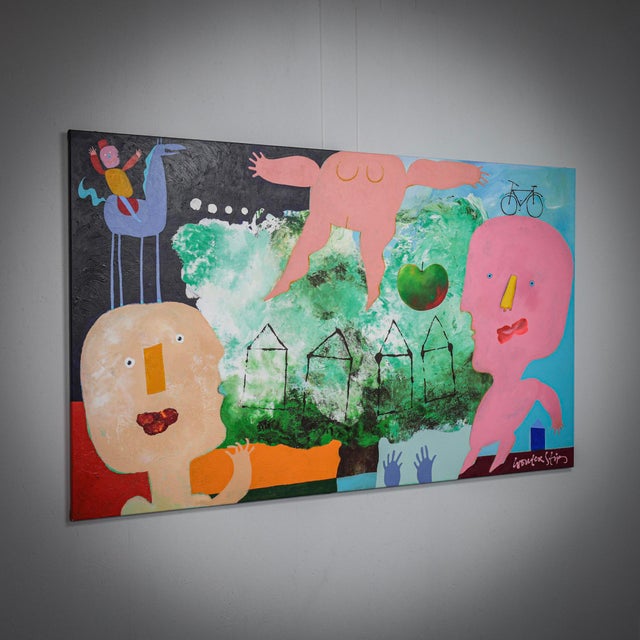 A large and expressive painting by Dutch artist Wouter Stips, created in the 2000s. The composition unfolds as a playful...