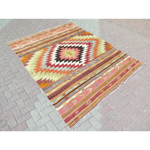 Mid 20th Century 60s Turkish Handmade Kilim Aesthetic Living Area Rugs For Sale - Image 5 of 11