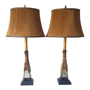 Vintage Sheaf of Wheat Lamps With Shades - a Pair