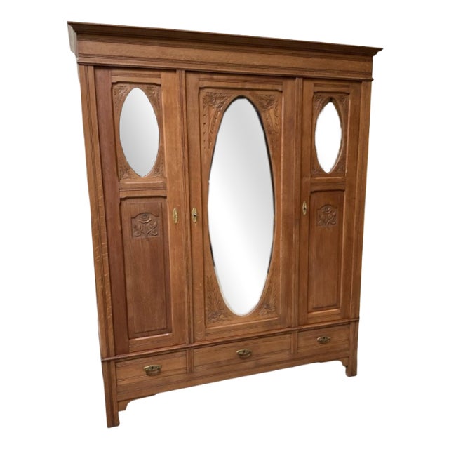 Antique Art Nouveau Wardrobe in Oak, 1910 For Sale