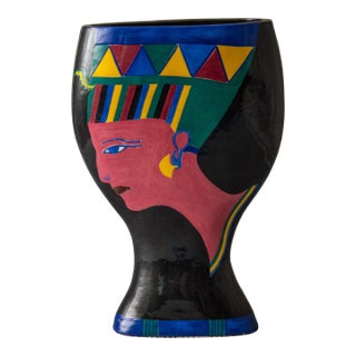 Large Ceramic Vase With Nefertiti Image For Sale