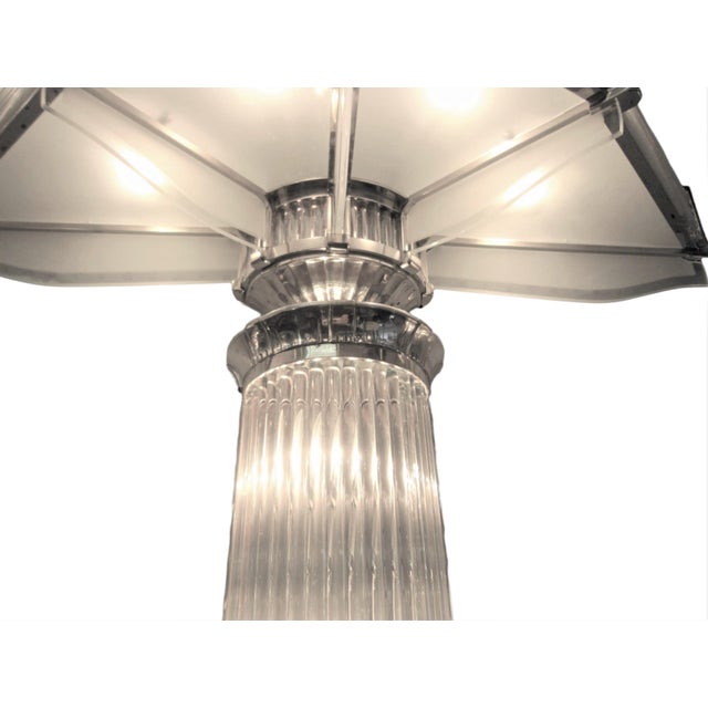 Art Deco Mid 20th Century Petitot Monumental 53" Ht Pair of French Modernist Sconces Glass Rod & Nickel Bronze For Sale - Image 3 of 16