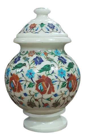 Marble Inlaid Urns With Detachable Lid and Bottom Rest Base