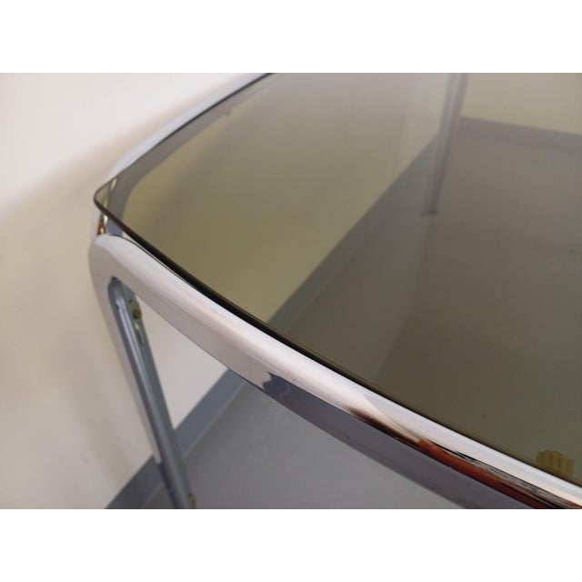Vintage Curved Rectangular Dining Table in Smoked Glass and Chrome Metal, 1970s For Sale - Image 11 of 18