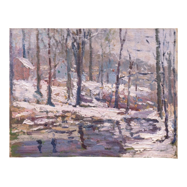 'Winter Landscape' by Mary Bannister Redfield, Circa 1925, Woman Artist, New York, Washington, Impressionist Snow Scene For Sale