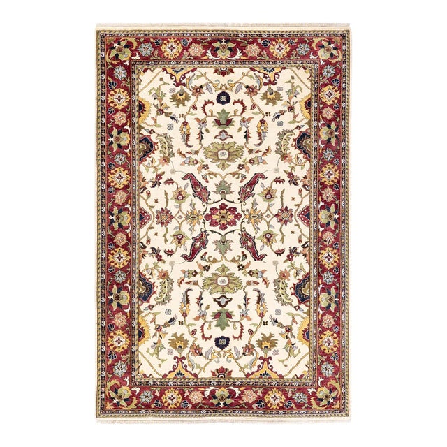 Ivory Eclectic, One-of-a-Kind Hand-Knotted Area Rug in Ivory, 6' 3" x 9' 5" For Sale - Image 8 of 8