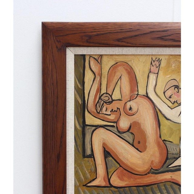 Berlin School Artist after Picasso, Kneeling Nude and Mysterious Figure, 1960s-70s, Oil on Board, Framed For Sale - Image 4 of 18
