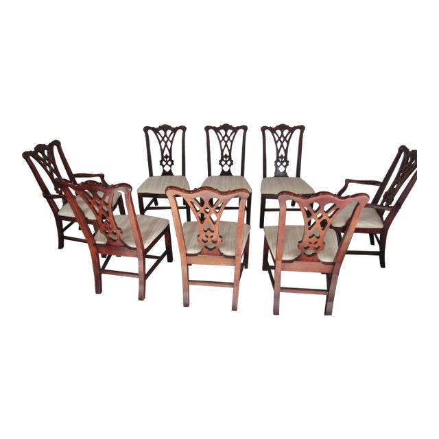 1980s Set of 8 Chippendale Mahogany Thomasville Dining Room Chairs Eight For Sale
