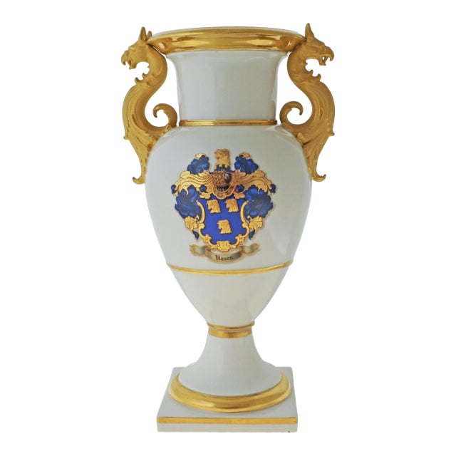 KPM Berlin Armorial Vase Gilt Griffin Handles Coat of Arms Porcelain Vase Empire Style Wedding Gift Antique Heraldry For Sale