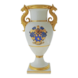 KPM Berlin Armorial Vase Gilt Griffin Handles Coat of Arms Porcelain Vase Empire Style Wedding Gift Antique Heraldry