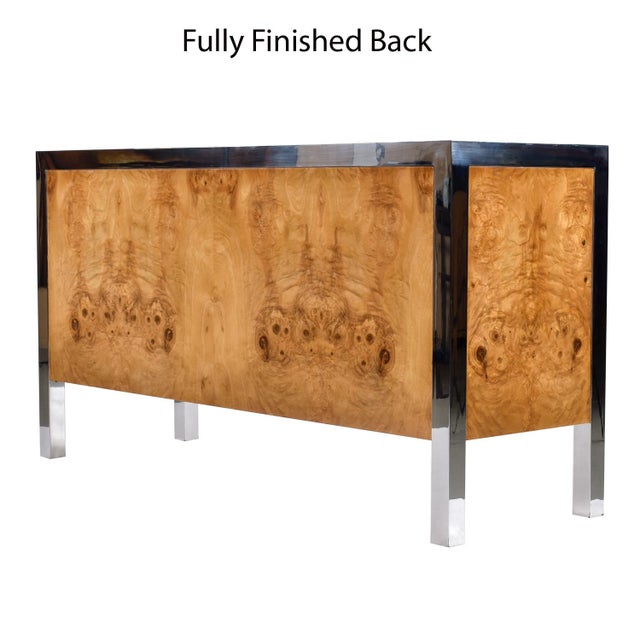 Restored 1970s Pace Collection Burl Wood and Chrome Credenza For Sale - Image 10 of 18