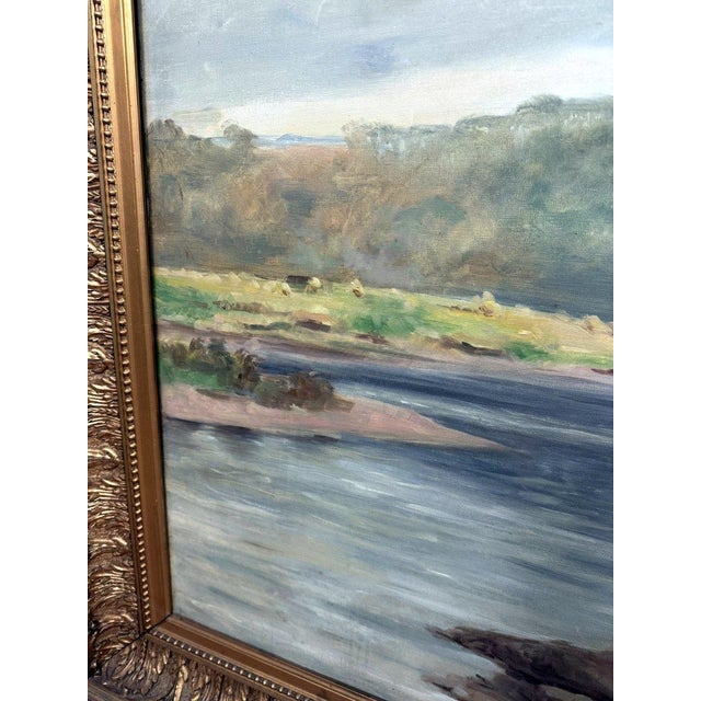 A.Monier, Lakeside Landscape, 1890s, Oil on Canvas For Sale - Image 7 of 13