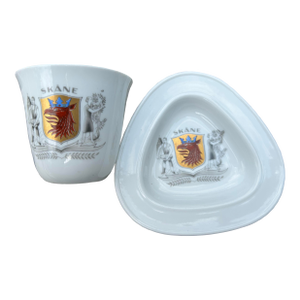 Mid 20th Century Swedish Bone China Cigarette Cup and Matching Dish - 2 Piece Set