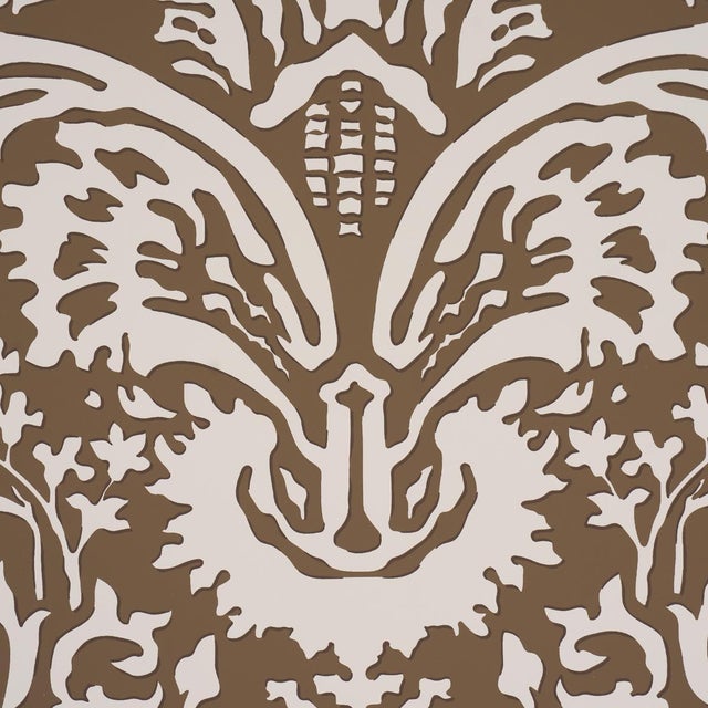Contemporary Schumacher Suffolk Damask Wallcovering In Brown For Sale - Image 3 of 6