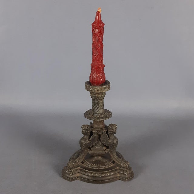 Antique Empire Style Burnished Antimony Candlestick, 1890s For Sale - Image 4 of 13