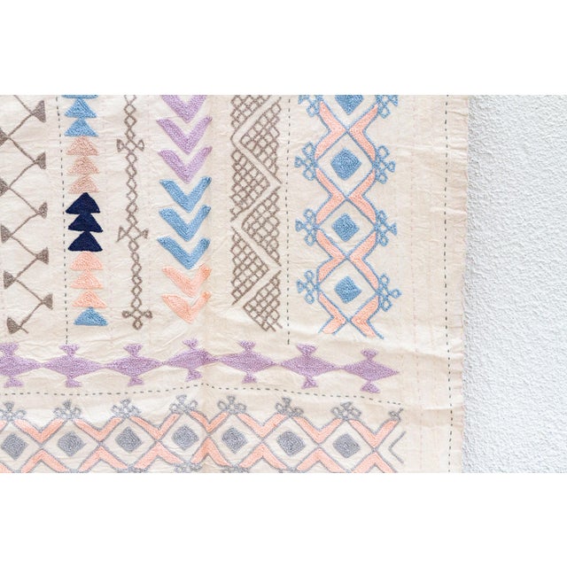 Pastel Rainbow Hand-Stitched Cotton Tribal Kantha Throw For Sale - Image 4 of 8