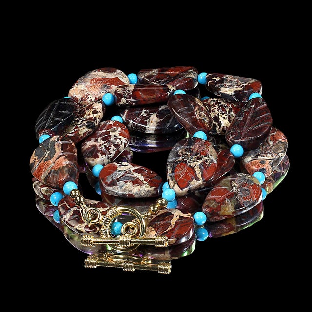 2020s Ajd 20 Inch Picture Jasper Leaf Shape Bead Necklace For Sale - Image 5 of 5