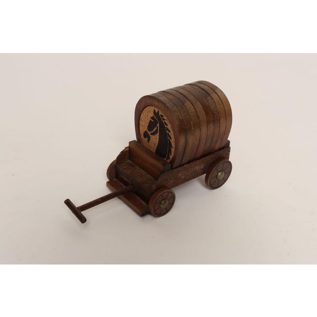 Farmhouse Vintage Western Set of Eight Horse Motif Coasters With Covered Wagon Carrier For Sale - Image 3 of 16