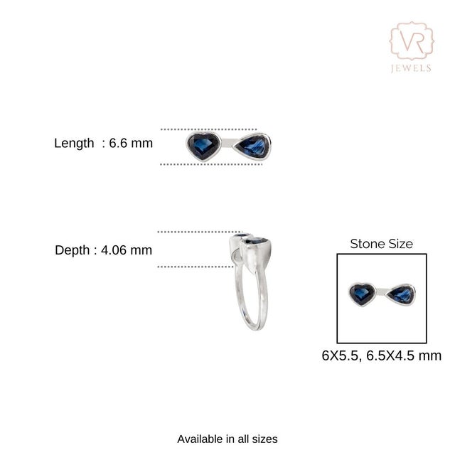 18k Gold Natural Blue Sapphire Pear & Heart Modern Toi Et Moi Ring Size 5.5 For Sale - Image 9 of 14