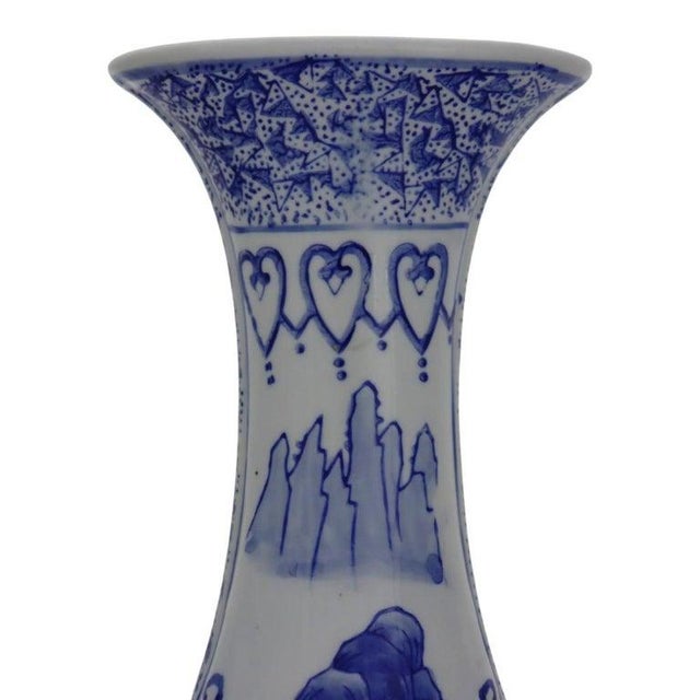 Chinese Scenic Blue & White Stoneware Pillow Vase 20thC For Sale - Image 4 of 8