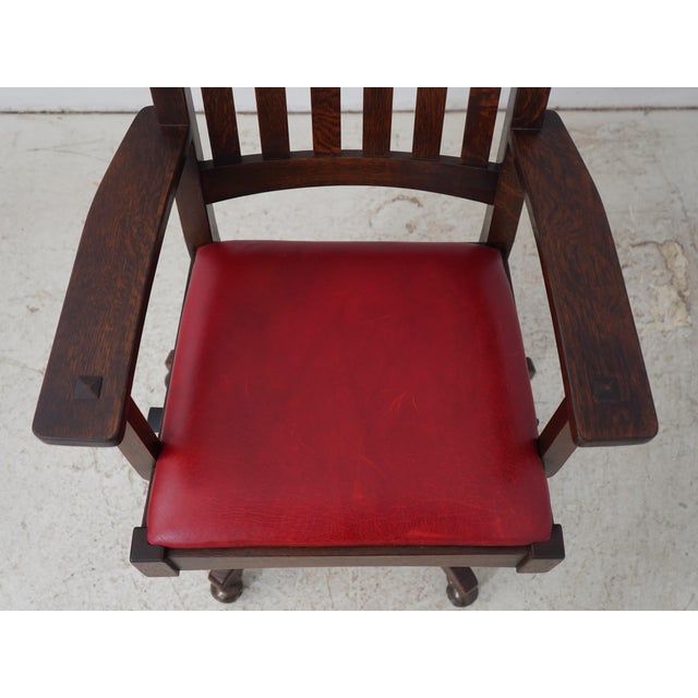 Stickley Mission Oak Leather Office Chair For Sale - Image 12 of 18