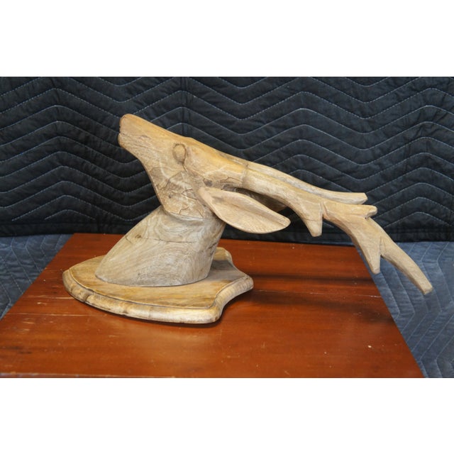 Mid 20th Century Rustic Carved Hardwood Taxidermy Deer Antelope Stag Head Bust With Antlers For Sale - Image 9 of 11