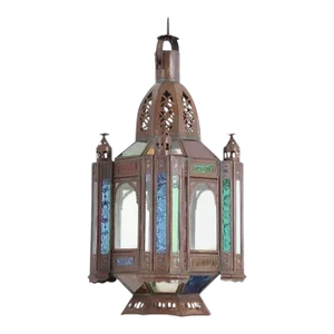 Vintage Moroccan Moorish Metal and Stained Glass Lantern or Pendant