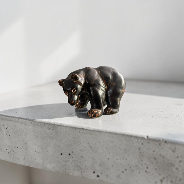 Brown Large Flambé Glazed Stoneware Bear Figurine by Knud Kyhn for Royal Copenhagen, 1950s For Sale - Image 8 of 17