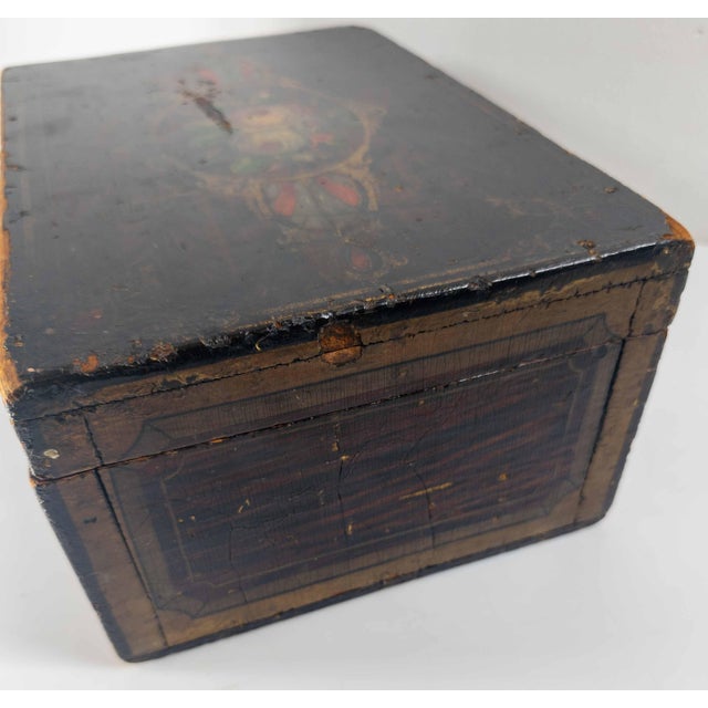 19th Century American Folk Art Grain Painted Document Box With Decoration For Sale - Image 17 of 18