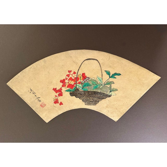 Paper Pair Framed Antique Chinese Painted Paper Fans in Custom 23 Karat Water Gilt Frames For Sale - Image 7 of 12