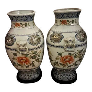 Pair of Late 20th Century Large Maitland Smith Hand-Painted Chinese Export Vases