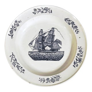 Liverpool Creamware Plate With American Ship, Probably Herculaneum, Circa 1800–1810 For Sale