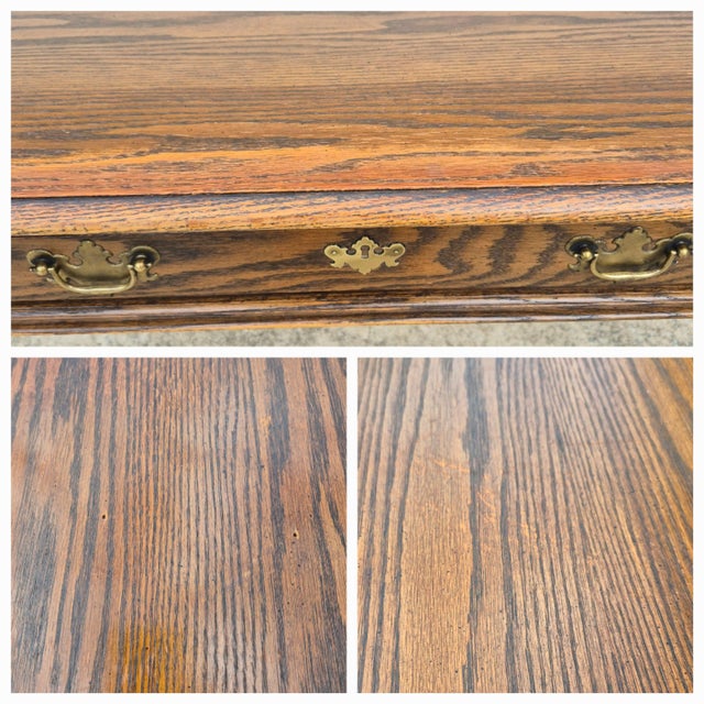 1990s Vintage Pennsylvania House Queen Anne Chippendale Stained Oak Library Table Desk For Sale - Image 10 of 10