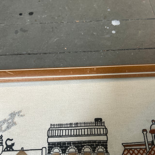 Textile Contemporary 1980’s Style “Center Street” Town Embroidery For Sale - Image 7 of 7