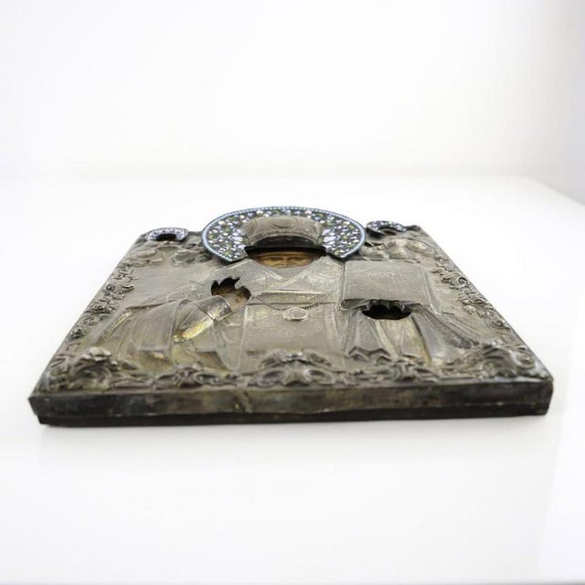 Icon of Saint Nicholas, 1865, Wood and Silver For Sale - Image 12 of 15