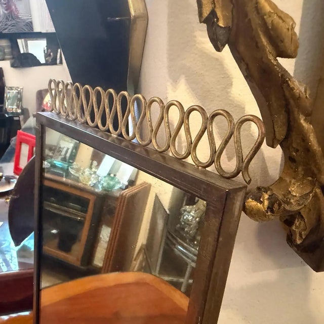 1950s Gio Ponti Style Mid-Century Modern Brass Rectangular Wall Mirror For Sale - Image 10 of 13